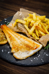 Fish dish - fried fish fillet french fries 