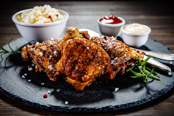 Roast chicken legs with cabbage salad