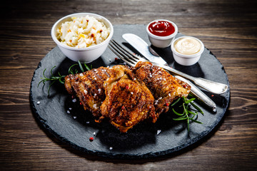 Roast chicken legs with cabbage salad