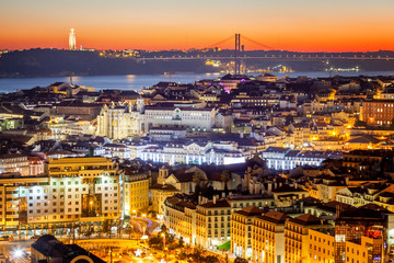 beautiful cityscape, Lisbon, the capital of Portugal at sunset. A popular destination for traveling...