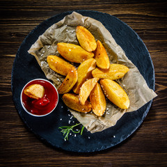 Chips on wooden background