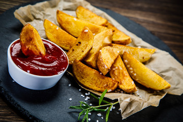 Chips on wooden background