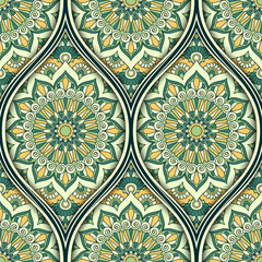 Seamless pattern with ethnic mandala ornament. Hand drawn vector illustration