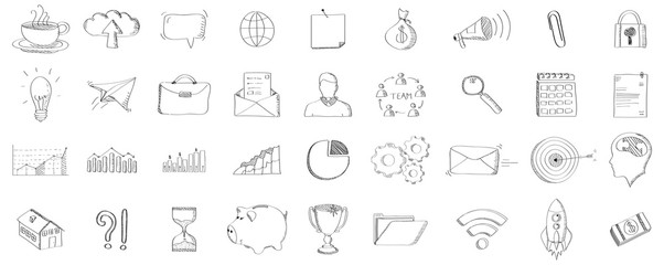 Black hand drawn web icons set