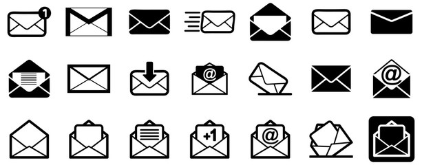 Black emails vector icon pack