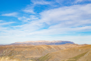 Landscape panorama caucasus mountain with autumn hills