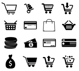 Black shopping and payment vector icons pack
