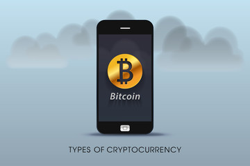 Types of cryptocurrency - the bitcoin on a mobile phone based on cloud design