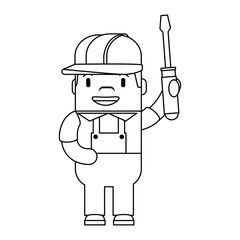 funny builder with screwdriver avatar character