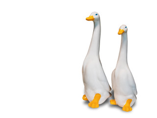 Swan doll made of ceramic for decorate, isolated on white background with clipping path.