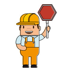 funny builder with traffic signal avatar character