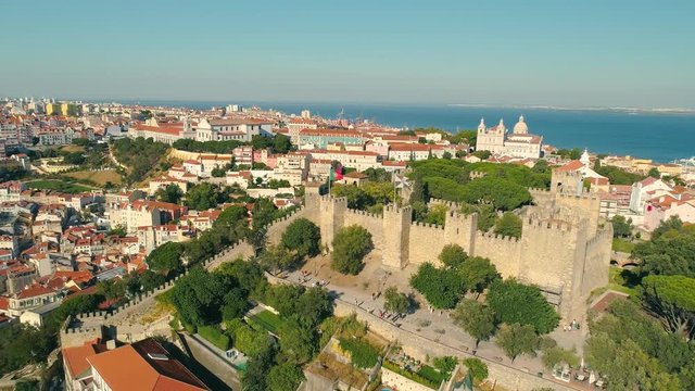 Lisbon, Portugal 4K Aerial video Lisbon Castle - The Castelo de Sao Jorge drone