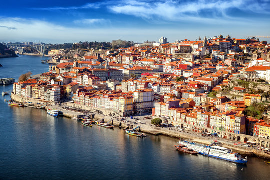 Beautiful cityscape, Porto, Portugal, old city. View of the city and the river. A popular destination for traveling in Europe