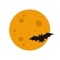 Moon and bat icon. Halloween sign. Vector Illustration
