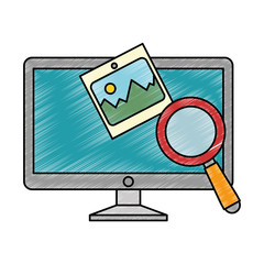 monitor computer with magnifying glass