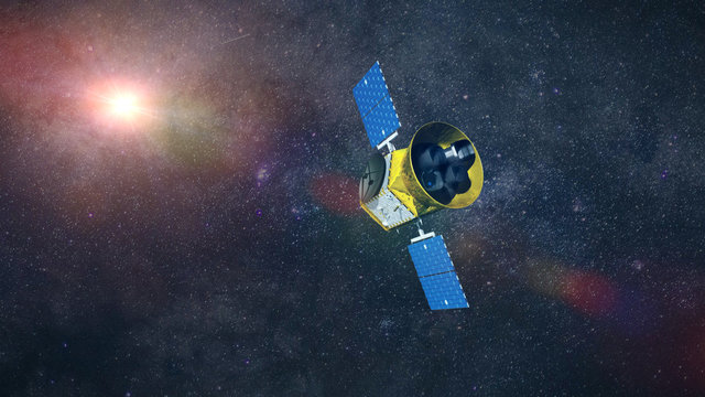 Transiting Exoplanet Survey Satellite (TESS) space telescope observing a distant star