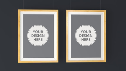 Two wooden Photo Frames Mockup. High resolution 3d render. Personal branding mockup template.