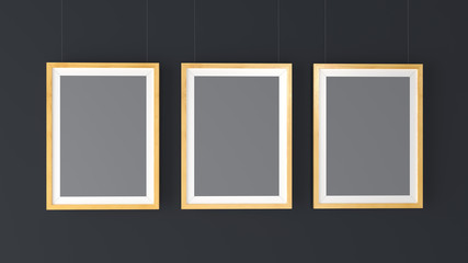 Three wooden Photo Frames Mockup. High resolution 3d render. Personal branding mockup template.