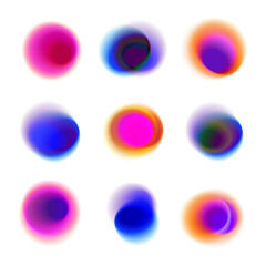 Set of gradient circles of vibrant colors. Red, pink, purple, blue transparent dots. Rainbow colored collection of blurred round spots on white background. - 188060548