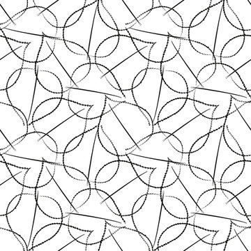 Black on white abstract leaves seamless vector pattern. Dark leaf repeated tiles on light background. Dense line overlapping texture.