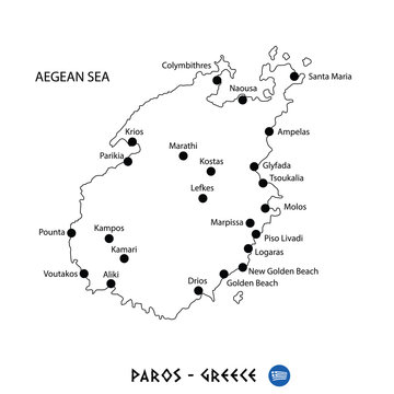 Island of Paros in Greece map on white background