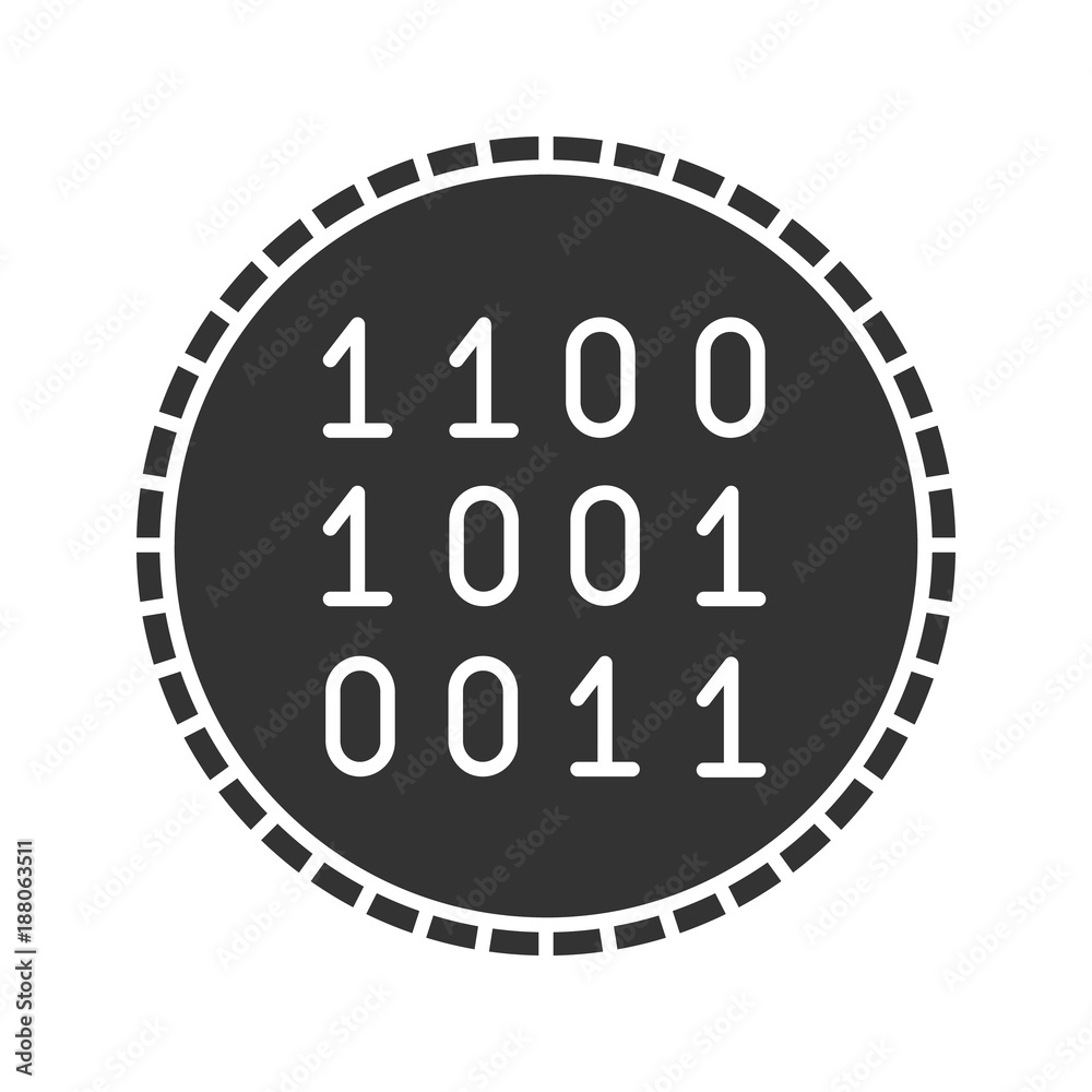 Wall mural coin with binary code glyph icon