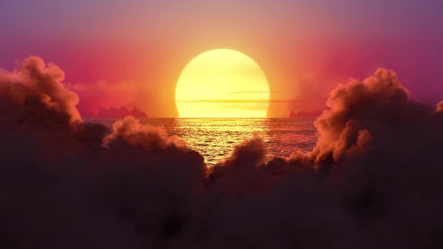 Clouds (alpha matted) covering the setting sun, the clouds building at sunset, fantasy cloudy sunset. Contains alpha channel.