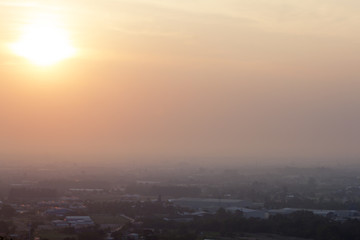 Fototapeta premium Morning sunrise over tranquil city at Maptaphut Huaypong Rayong Thailand.