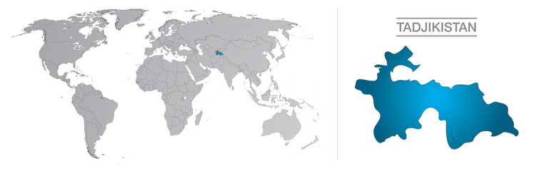 Obraz premium Tadjikistan dans le monde, avec frontières et tous les pays du monde séparés 