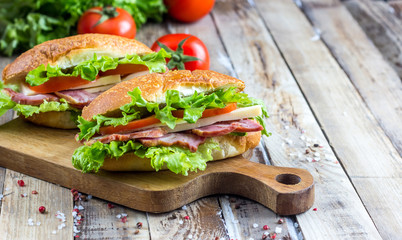 Two fresh submarine sandwiches