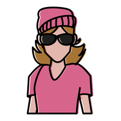 Woman with sunglasses cartoon icon vector illustration graphic design