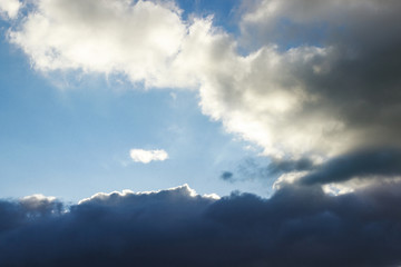 dark and white clouds on a blue sky