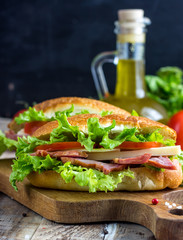 Two fresh submarine sandwiches