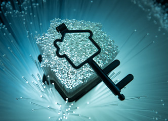 Smart House concept on fiber optic background