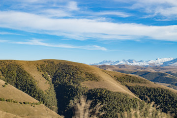 Fototapeta na wymiar Landscape panorama caucasus mountain with autumn hills