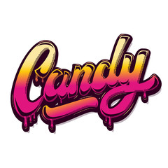 Candy. Lettering phrase isolated on white background. Design element for poster, t shirt.