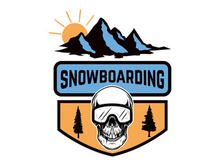Snowboarding. Emblem with snowboarder skull. Design element for logo, label, emblem, sign. Vector illustration