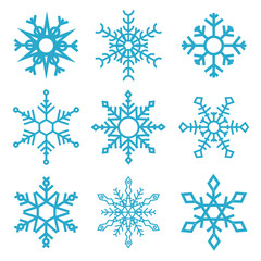 Set of snowflake icons isolated on white background. Design element for banner, emblem, motion design.