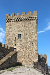 Beautiful medieval tower against the sky.