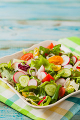 Fresh salad with radish, cucumber, colorful cherry tomatoes. Best for bbq.