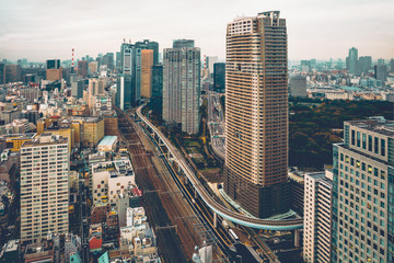 Fototapeta na wymiar Dense buildings in Minato-ku, Tokyo Japan