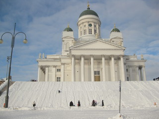 Helsinki, Tuomiokirkko, white, winter, snow, church