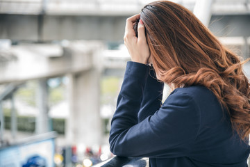 Fototapeta premium Portraits of beautiful asian woman stressed from work.