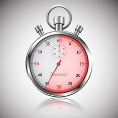 35 seconds. Silver realistic stopwatch with reflection. Vector