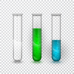 Test-tubes, Chemical laboratory transparent flask with liquid. Vector illustration © Oleh