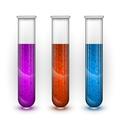 Test-tubes, Chemical laboratory transparent flask with liquid. Vector illustration