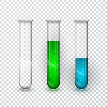 Test-tubes, Chemical laboratory transparent flask with liquid. Vector illustration