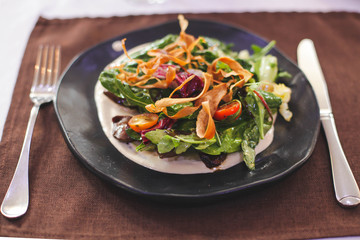 salad with veal, restaurant food, menu