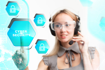 Business, technology, internet and networking concept. Select the icon security on the virtual display.