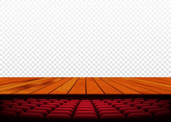 Theater or cinema stage with wooden floor and armchair. Vector